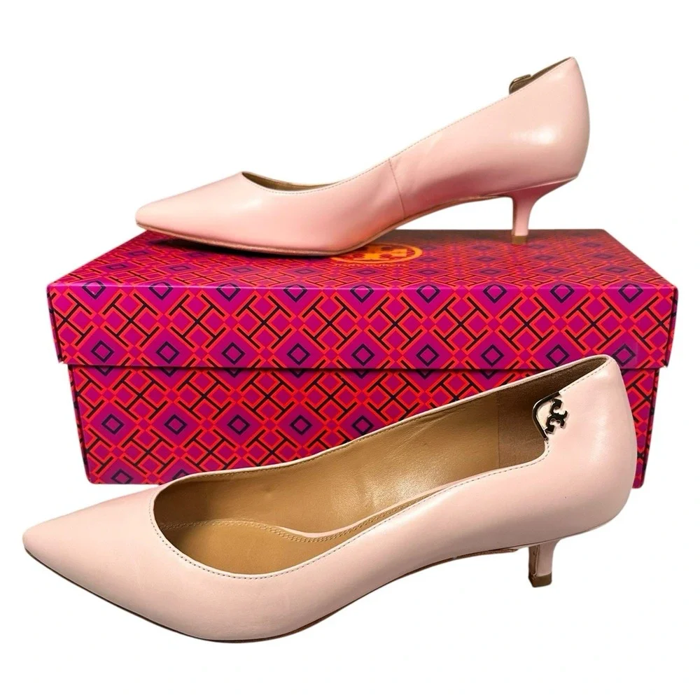 Tory Burch W 8.5 Elizabeth Kitten Pump Nude Blush Sea Shell Pink Pointed Leather